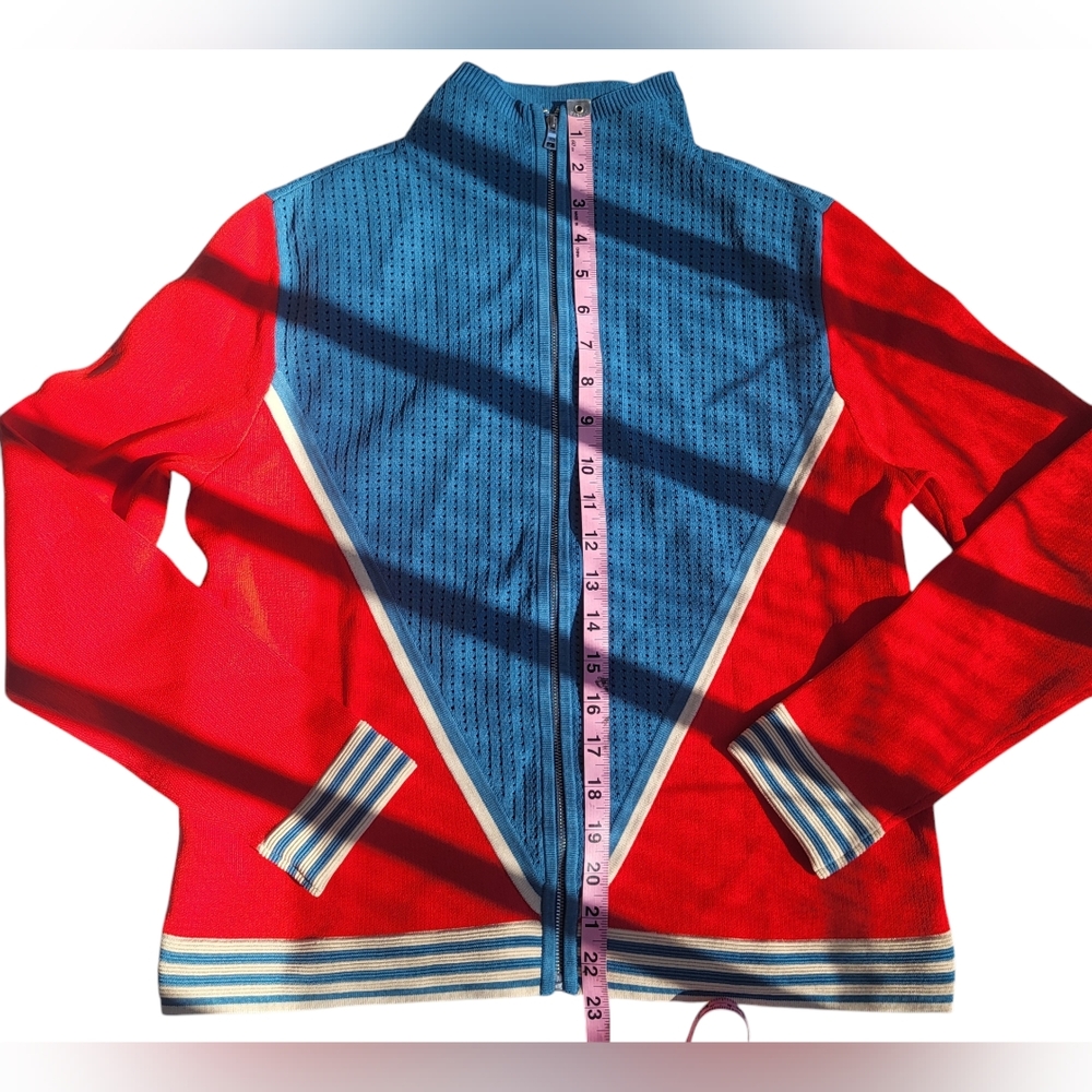 Pre-owned Sandro Paris Aiden Color Block Zip Cardigan Sweater in Red & Blue Sz 3 - Picture 12 of 15